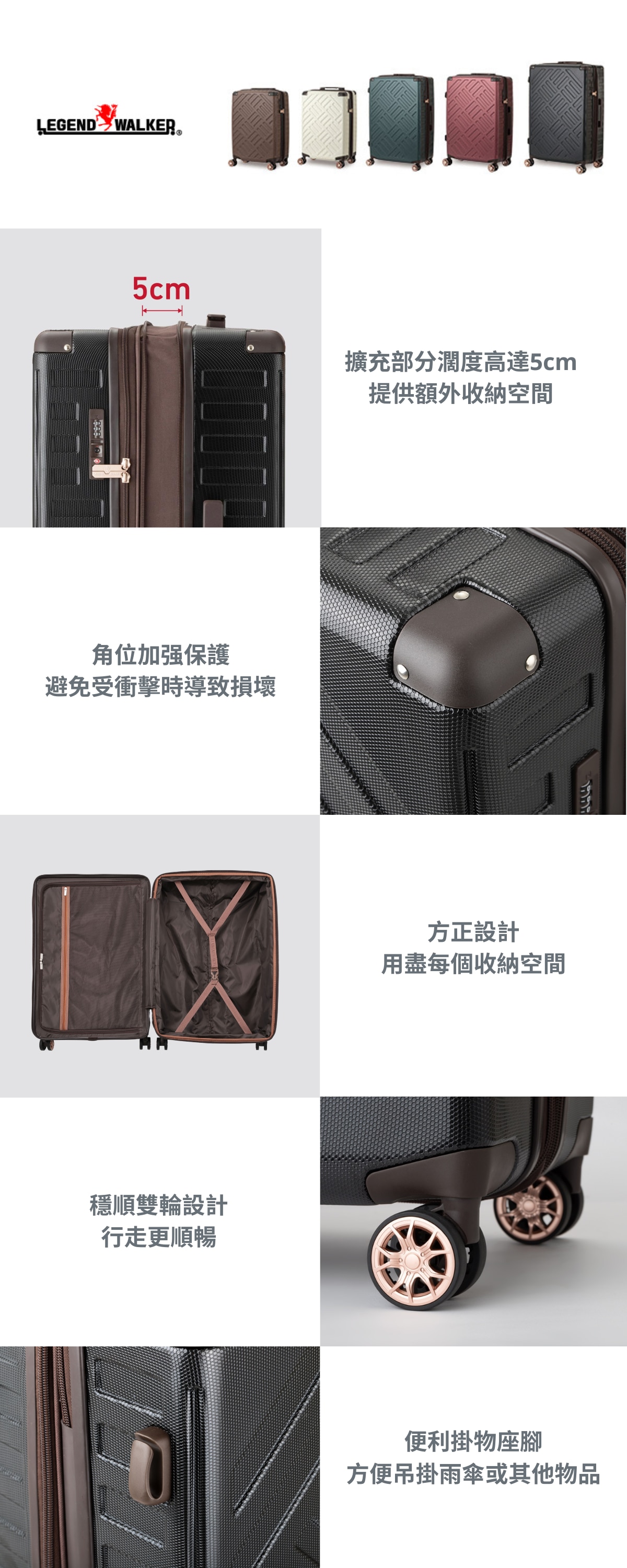 LEGEND WALKER FX-Type Expandable Zipper Suitcase